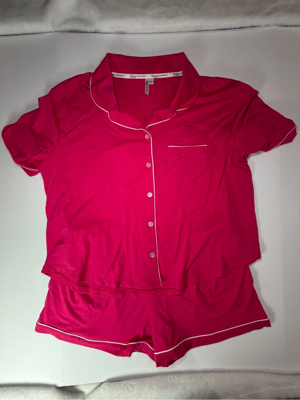 Flora Nikrooz Fuchsia Short Pajama Set with Contrast Piping